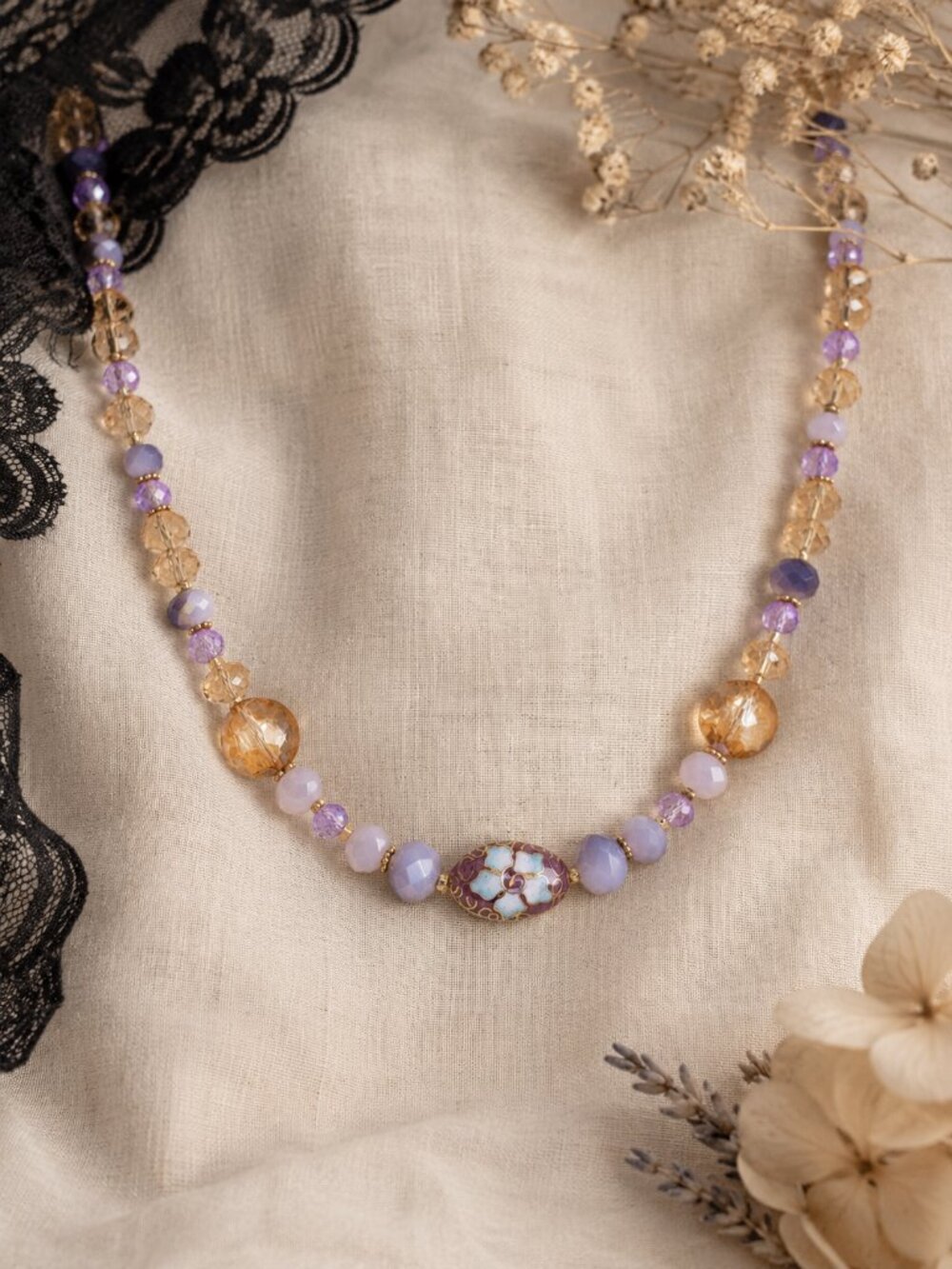 ✨ JB Original Lavender Cloisonné Crystal Necklace & Earring Set ✨ - Picture 7 of 10